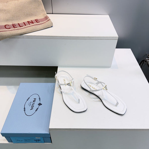 Prada Triangle Logo Sandal White in Calfskin Patent Leather 741973