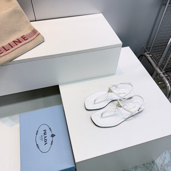 Prada Triangle Logo Sandal White in Calfskin Patent Leather 741973