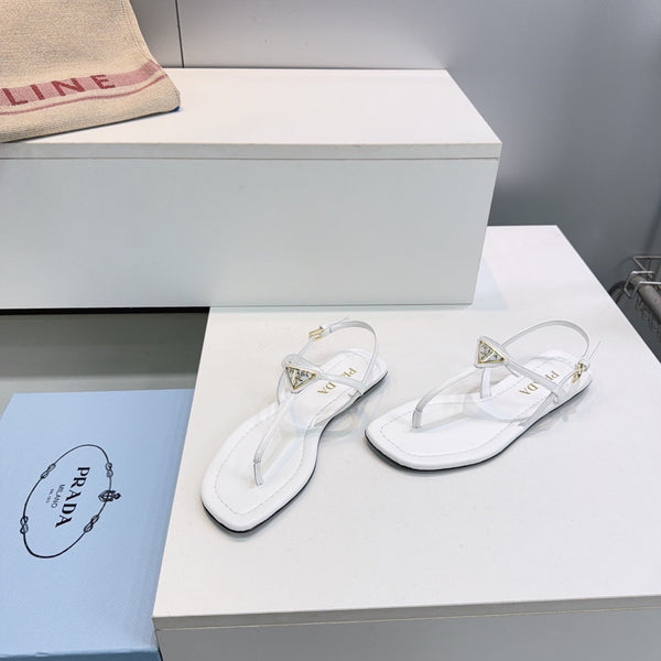 Prada Triangle Logo Sandal White in Calfskin Patent Leather 741973