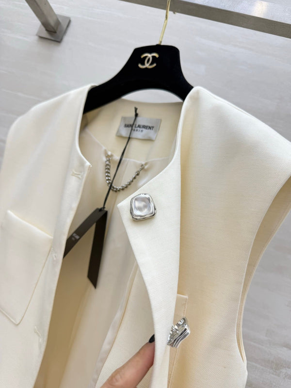 YSL 26 Petal Vest White in Cotton 377428