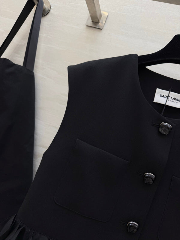YSL 26 Gilet Pétale Noir en Coton 377430
