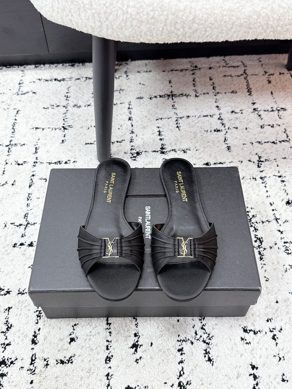 YSL Babylone Slides Black in Silk 743656
