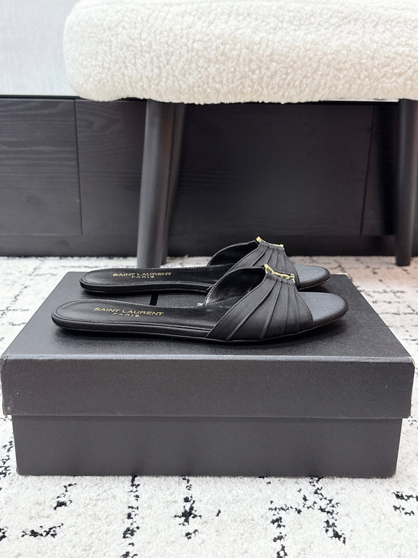 YSL Babylone Slides Black in Silk 743656
