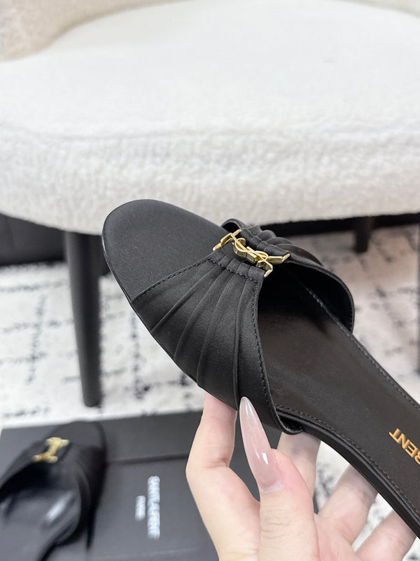 YSL Babylone Slides Black in Silk 743656