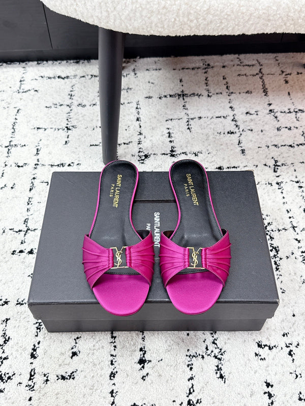 YSL Babylone Slides Pink in Silk 743655
