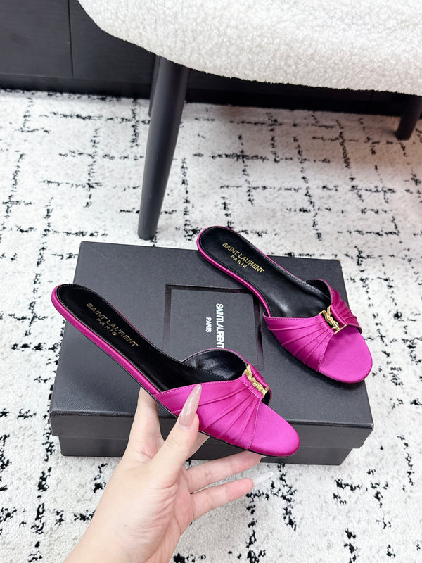 YSL Babylone Slides Pink in Silk 743655
