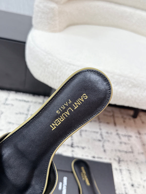 YSL Babylone Slides Gold Champagne in Silk 743654