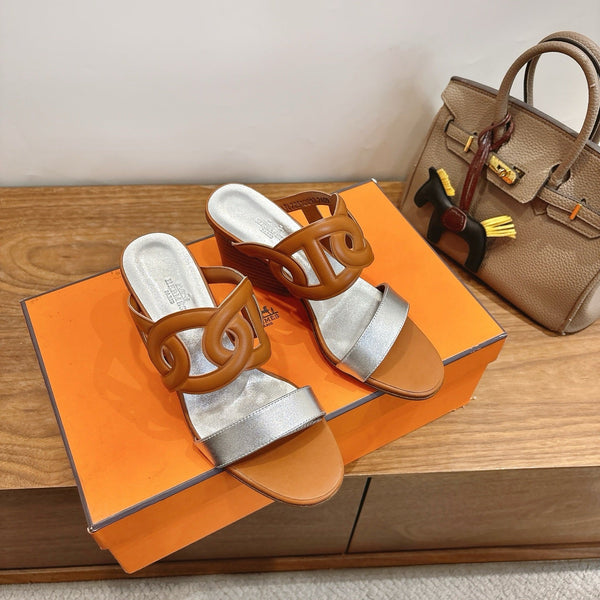 HM Sandal 60 Light Brown Silver in Calfskin 743967