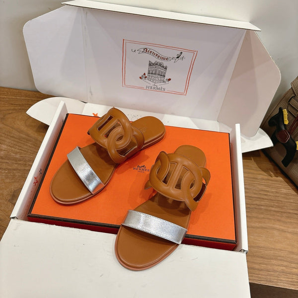 HM Sandal Brown Silver in Calfskin 743976