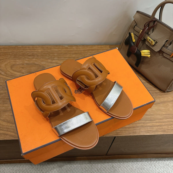 HM Sandal Brown Silver in Calfskin 743976