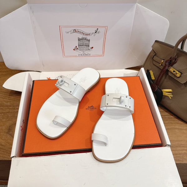 Hermes July Sandal White in Cowhide 744061