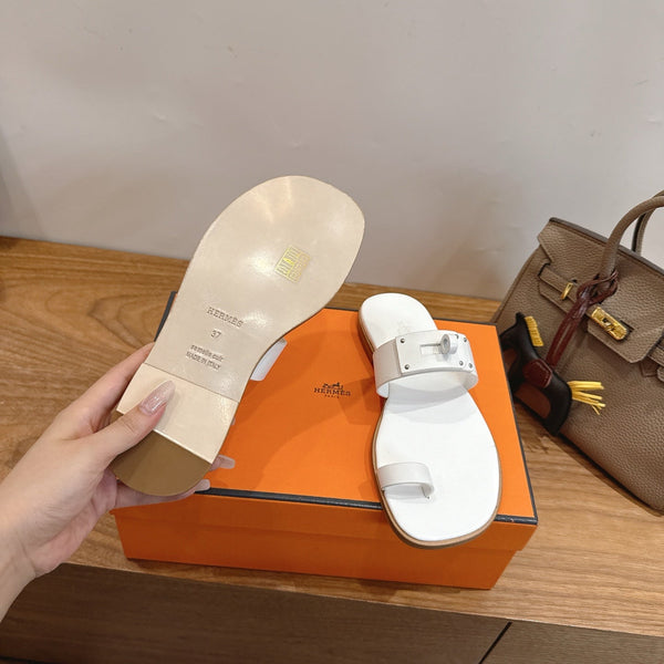 Hermes July Sandal White in Cowhide 744061