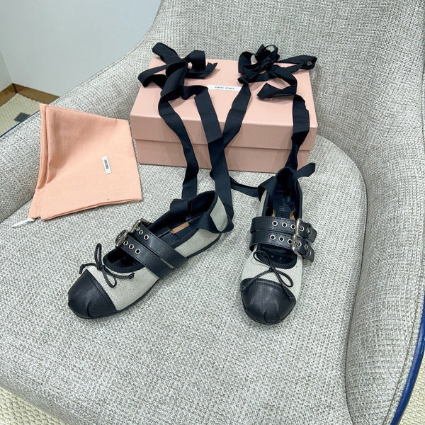 Miu 26 Ballet Flat Black in Brushed Fabric 747429