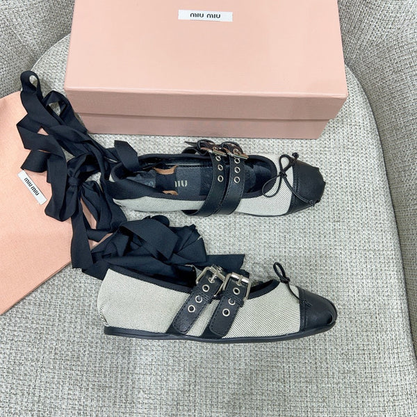 Miu 26 Ballet Flat Black in Brushed Fabric 747429