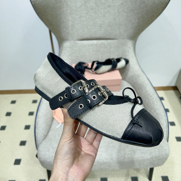Miu 26 Ballet Flat Black in Brushed Fabric 747429