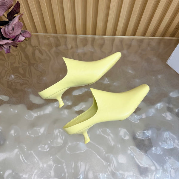 Loew Mule À Enfiler À Talon Chaton 45 Jaune Citron En Peau De Mouton 749401