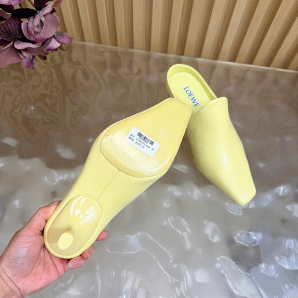 Loew Mule À Enfiler À Talon Chaton 45 Jaune Citron En Peau De Mouton 749401