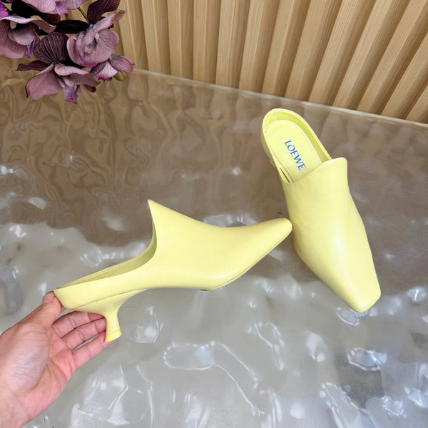 Loew Mule À Enfiler À Talon Chaton 45 Jaune Citron En Peau De Mouton 749401