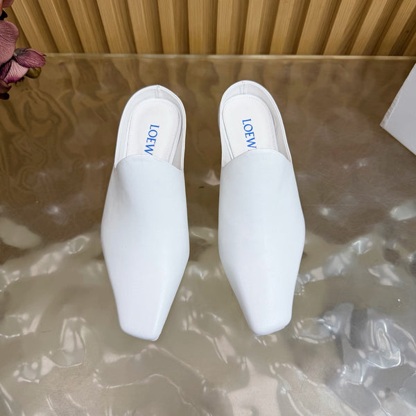Mules à talon chaton Loew 45 Blanc en cuir de mouton 749400