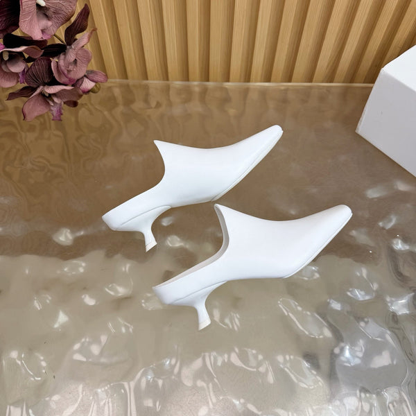 Mules à talon chaton Loew 45 Blanc en cuir de mouton 749400