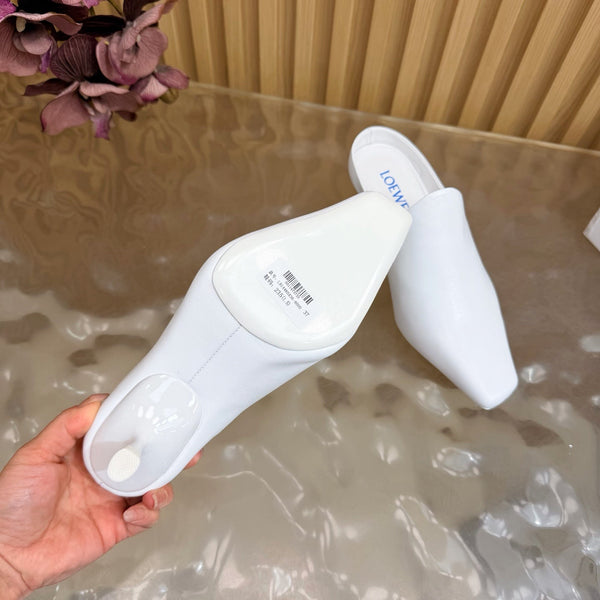 Mules à talon chaton Loew 45 Blanc en cuir de mouton 749400