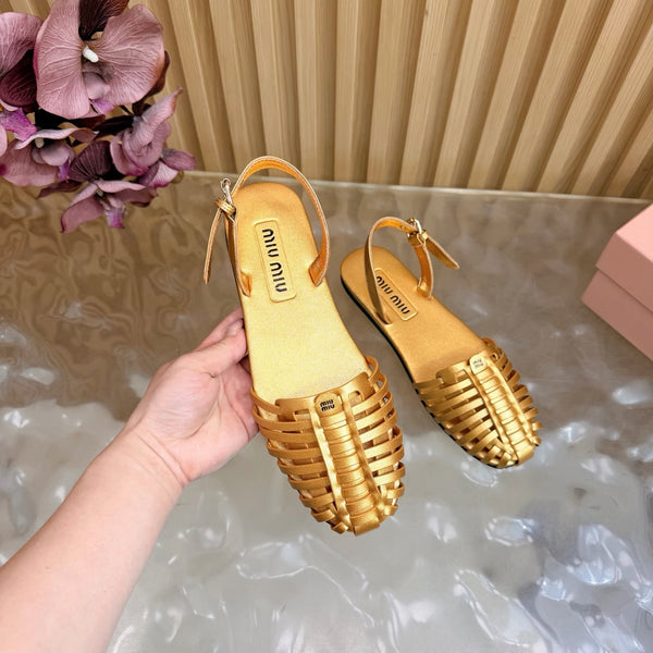 Miu Fisherman Sandal Gold in Cowhide 749062