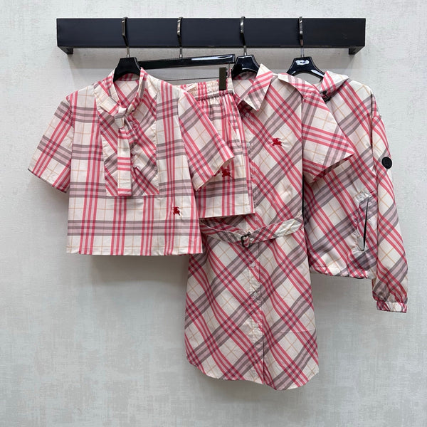 BBR Checkered Short-Sleeve Shirt Dress Pink in Polyester 378866
