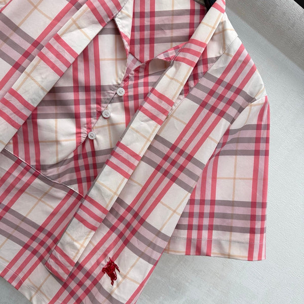 BBR Checkered Shirt and Shorts Set Pink in Polyester 378858