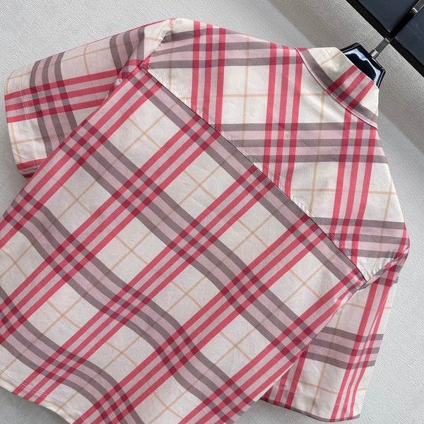 BBR Checkered Shirt and Shorts Set Pink in Polyester 378858