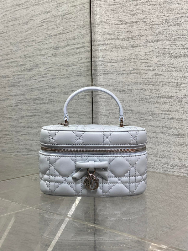 CD Bow-embellished Cosmetic Bag 17.5 Light Blue in Lambskin 286424