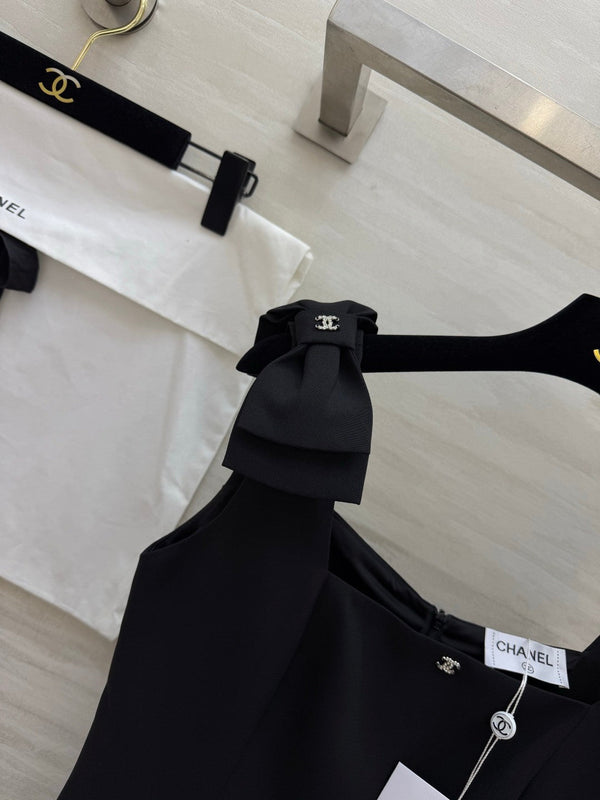 CC 26SS Bow-Tie Strap Spaghetti Strap Dress Black in Cotton 379313