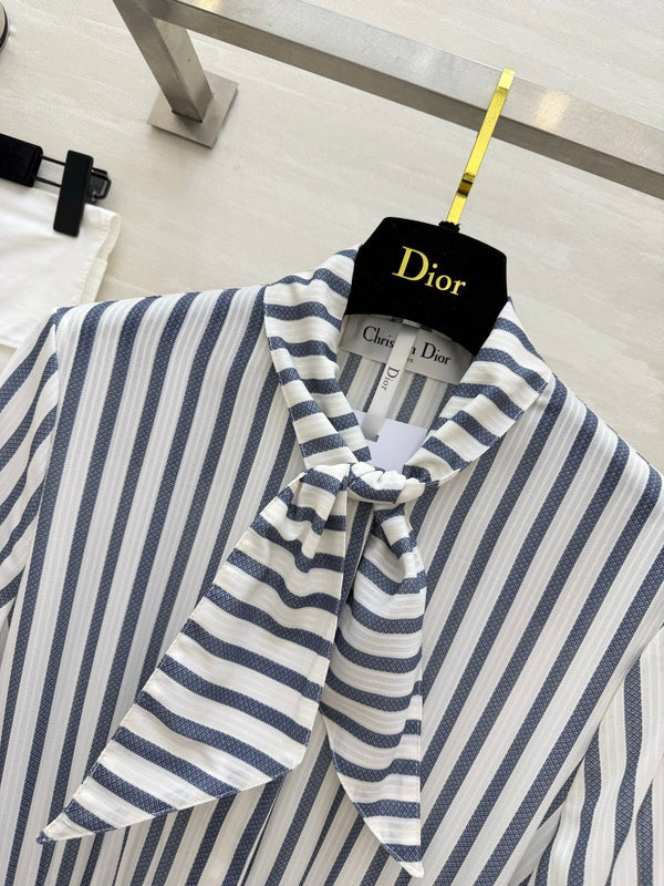 CD 26 Blue and White Striped Waist-Defining Dress in Cotton 379371