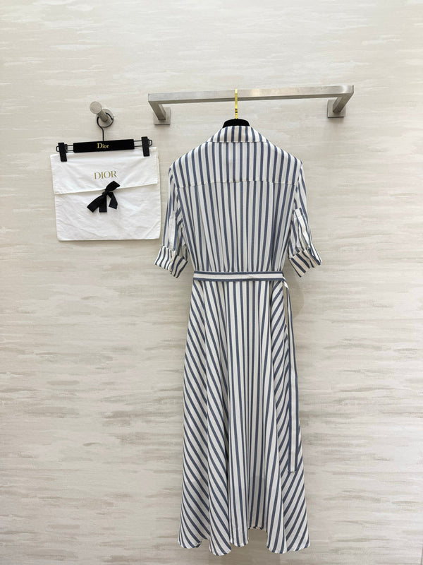 CD 26 Blue and White Striped Waist-Defining Dress in Cotton 379371
