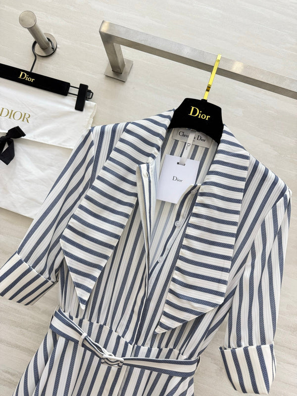 CD 26 Blue and White Striped Waist-Defining Dress in Cotton 379371
