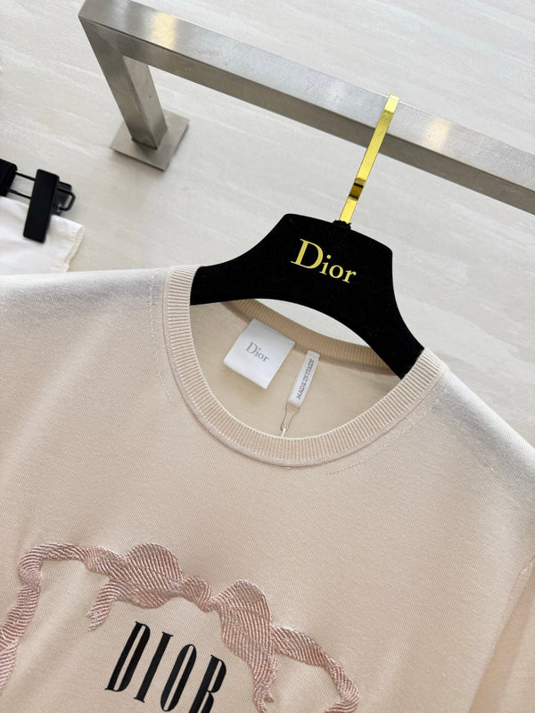 CD Knit Short-Sleeve T-Shirt Beige in Mulberry silk 379365