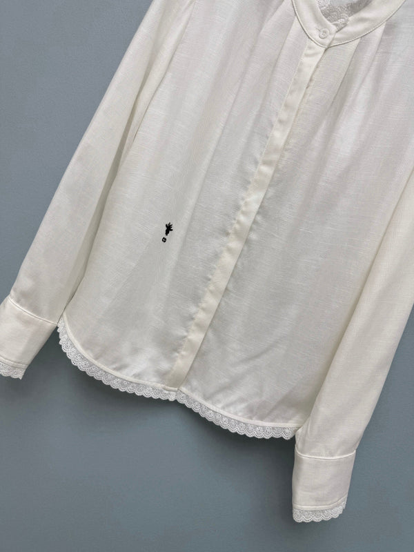 CD 26 Lace Stand Collar Shirt White in Cotton 379094
