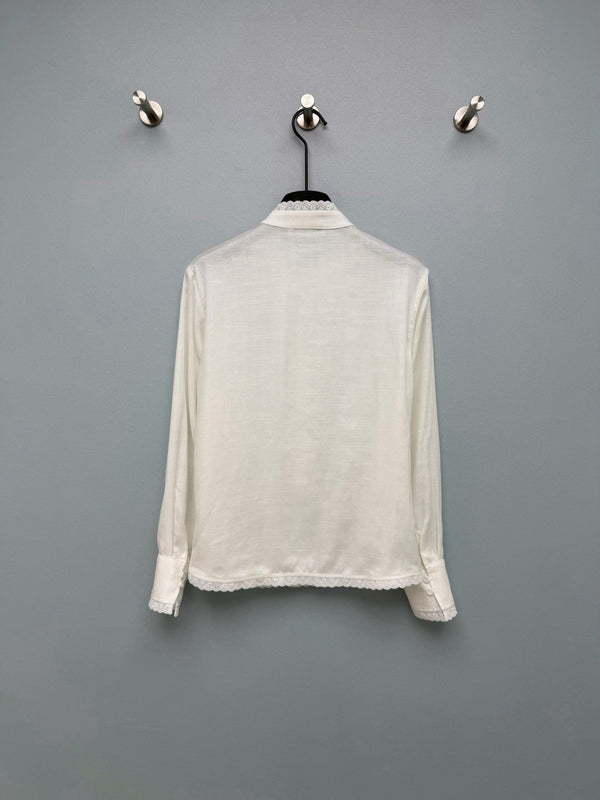 CD 26 Lace Stand Collar Shirt White in Cotton 379094