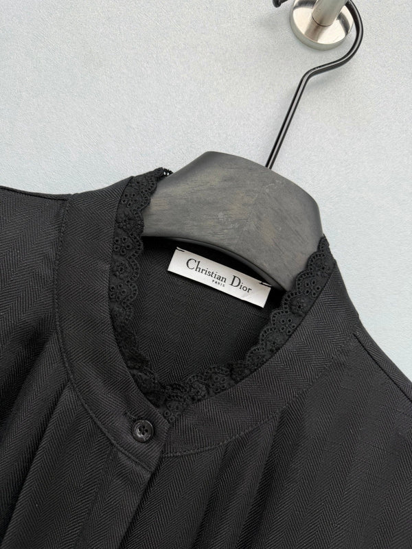 CD 26 Lace Stand Collar Shirt Black in Cotton 379092