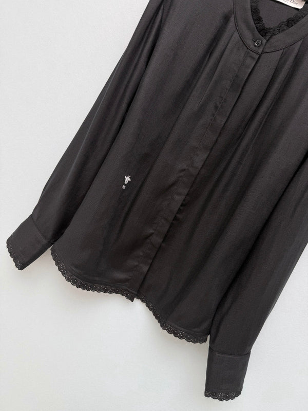 CD 26 Lace Stand Collar Shirt Black in Cotton 379092