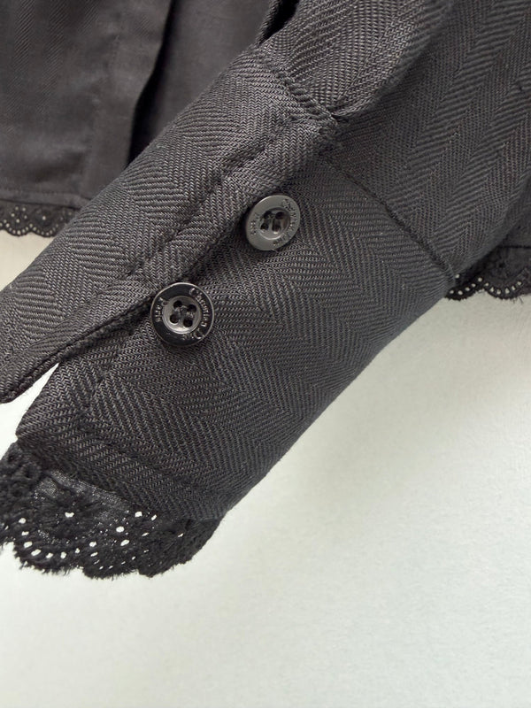 CD 26 Lace Stand Collar Shirt Black in Cotton 379092