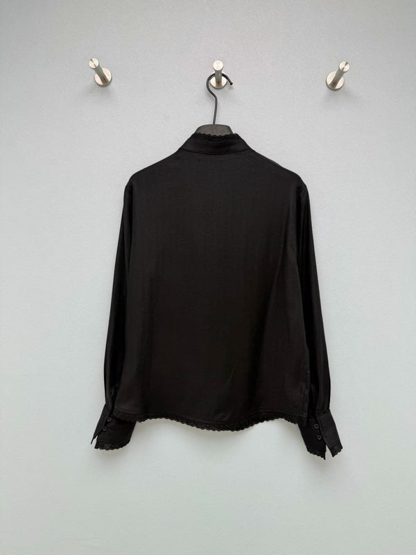 CD 26 Lace Stand Collar Shirt Black in Cotton 379092