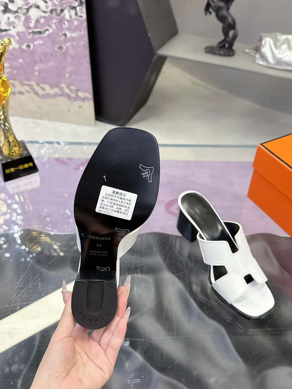 HM Sandal 90mm White Black in Cowhide 757931