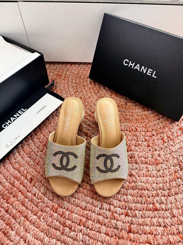 CC 26SS Sandales à talons Perle 70mm avec nœud Dorées en cuir de vachette 760559