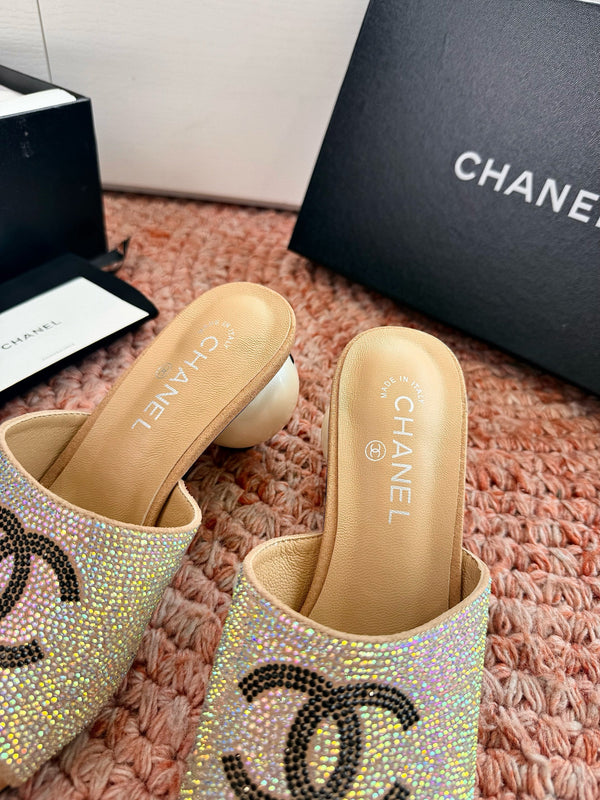 CC 26SS Sandales à talons Perle 70mm avec nœud Dorées en cuir de vachette 760559