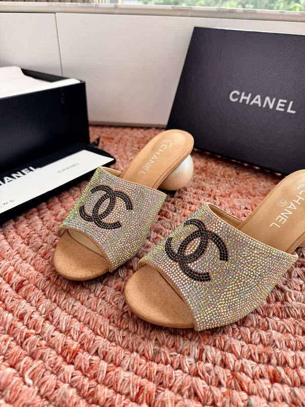 CC 26SS Sandales à talons Perle 70mm avec nœud Dorées en cuir de vachette 760559