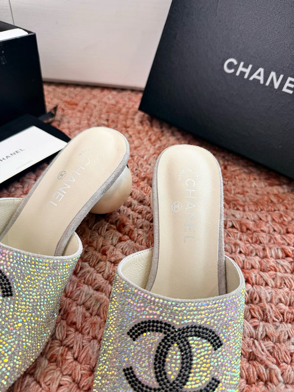 CC 26SS Pearl Heel 70mm Bow Sandals Light Gold Beige in Cowhide 760557