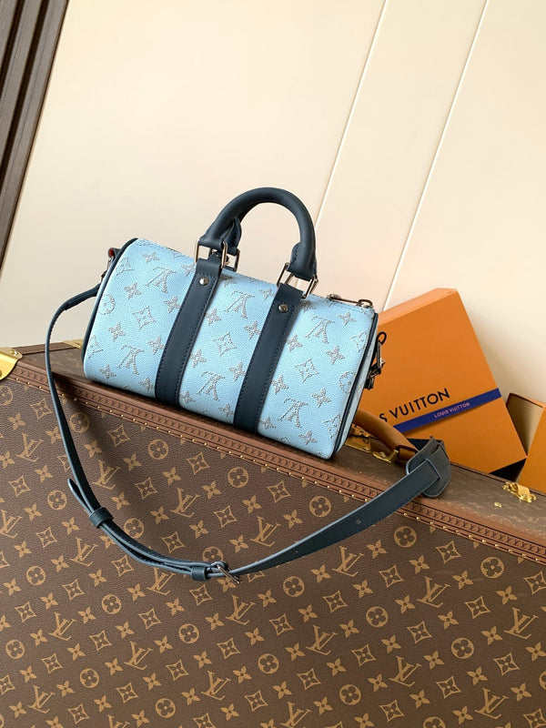 LV Keepall 25 Bandoulière Handbag Blue in Monogram coated Canvas 287216