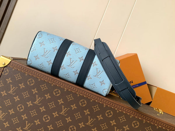 LV Keepall 25 Bandoulière Handbag Blue in Monogram coated Canvas 287216