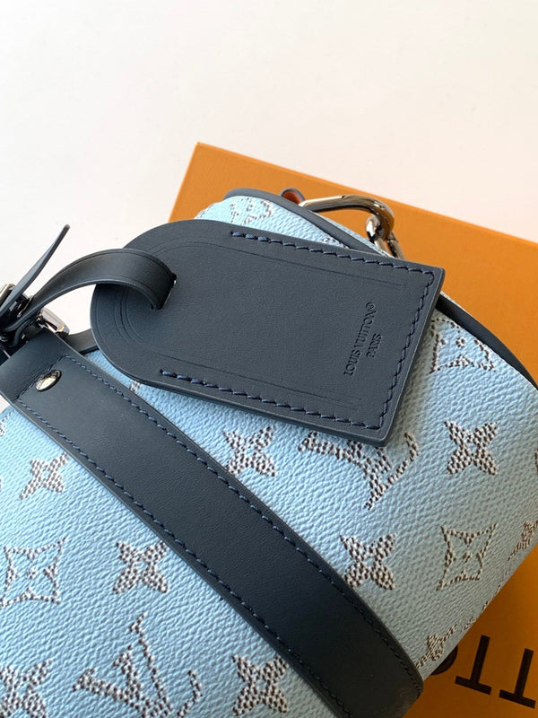 LV Keepall 25 Bandoulière Handbag Blue in Monogram coated Canvas 287216
