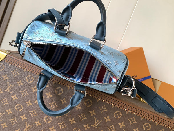 LV Keepall 25 Bandoulière Handbag Blue in Monogram coated Canvas 287216